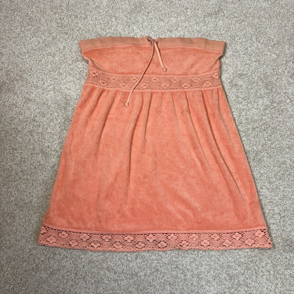 Vtg Y2K Juicy Couture Lace Terry Swim Dress Sz XL Coral Pink USA Made